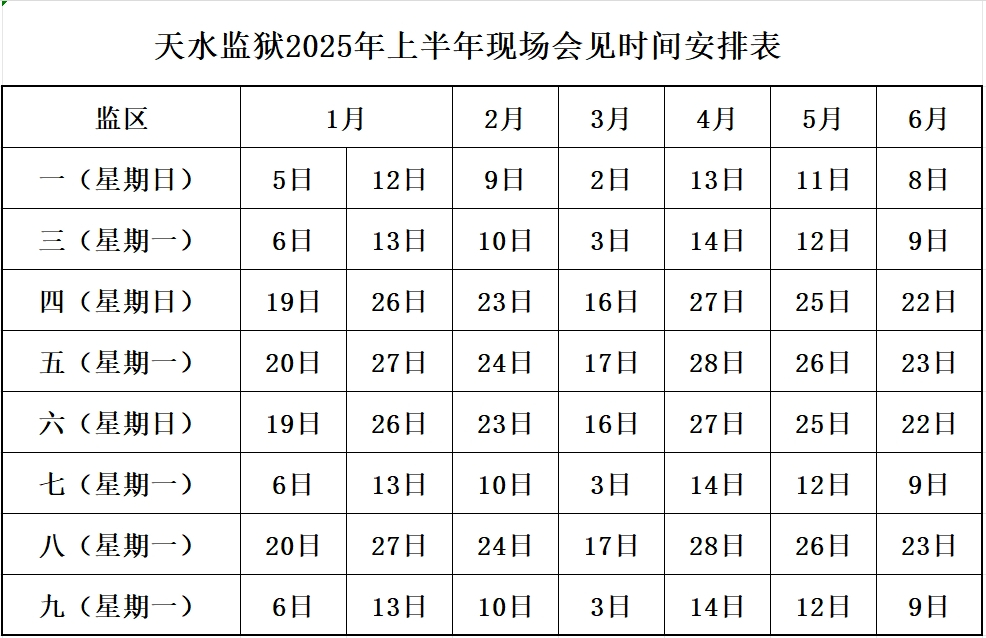 图片[2]-2025年甘肃省天水监狱上半年现场会见时间安排-家书速递|在线寄信|网上寄信|寄信软件|监狱寄信|看守所寄信