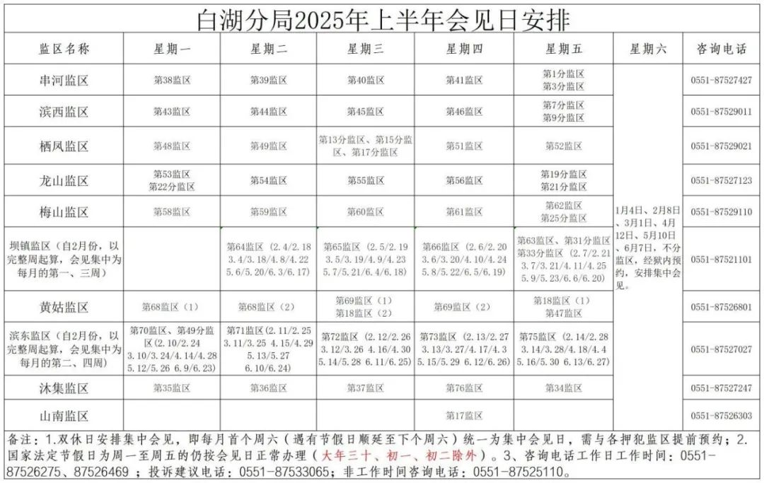图片[3]-白湖监狱2025年上半年的会见安排-家书速递|在线寄信|网上寄信|寄信软件|监狱寄信|看守所寄信