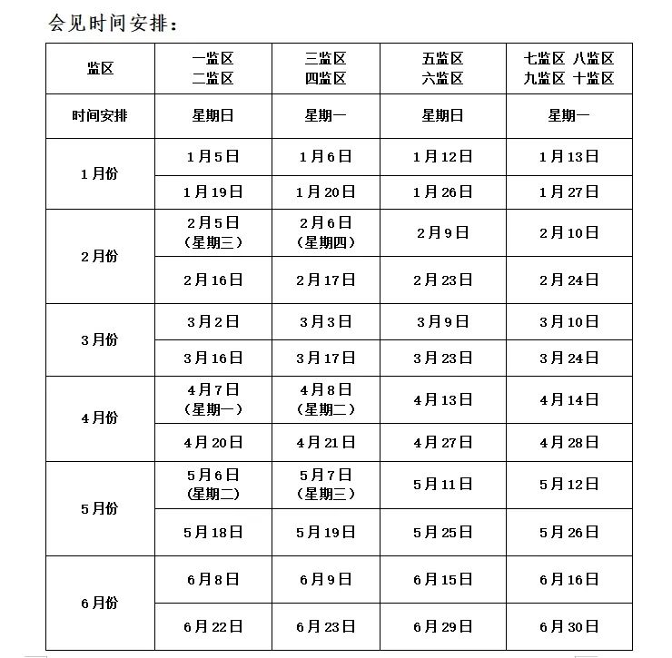 现场会见 | 北海监狱2025年1月—6月现场会见安排-家书速递|在线寄信|网上寄信|寄信软件|监狱寄信|看守所寄信