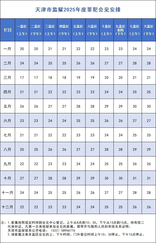 2025年天津市各监狱会见日期-家书速递|在线寄信|网上寄信|寄信软件|监狱寄信|看守所寄信