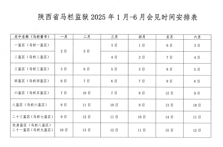 图片[2]-陕西省马栏监狱2025年上半年会见安排，马栏监狱会见日期-家书速递|在线寄信|网上寄信|寄信软件|监狱寄信|看守所寄信