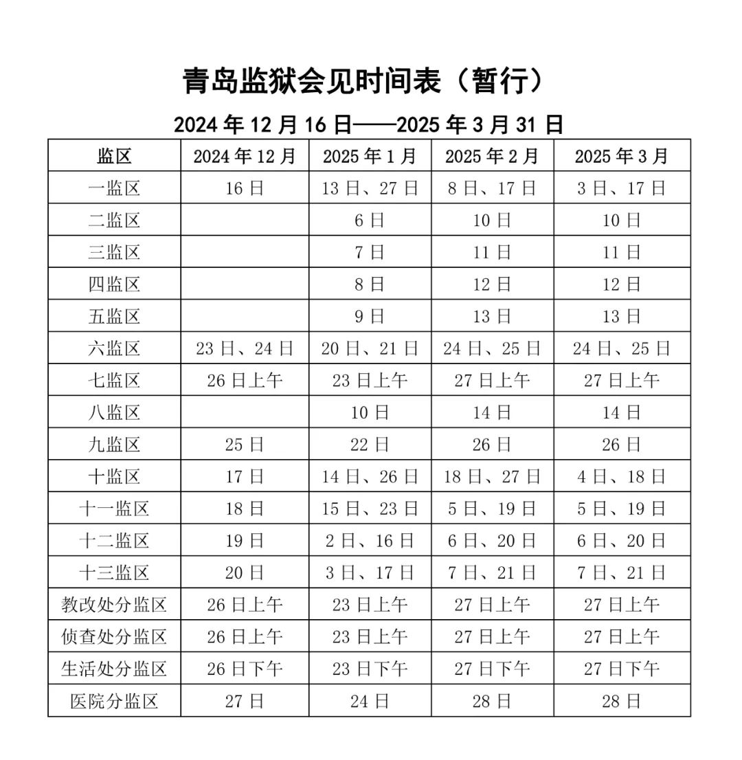 图片[2]-山东省青岛监狱2025年会见日期及现场会见须知-家书速递|在线寄信|网上寄信|寄信软件|监狱寄信|看守所寄信