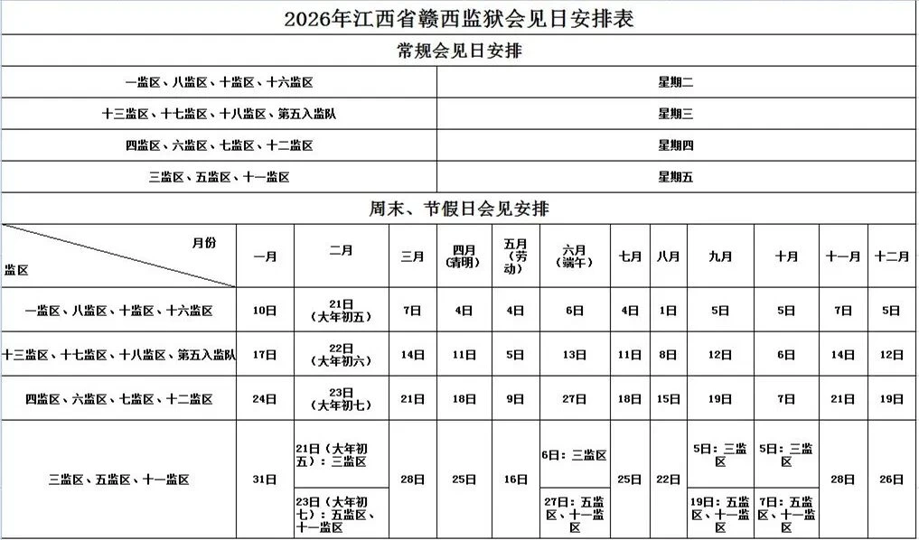 图片[3]-【监狱会见】江西省赣西监狱关于2026年会见时间安排的通知|电话/地址/视频会见/汇款/亲情电话-家书速递|在线寄信|网上寄信|寄信软件|监狱寄信|看守所寄信