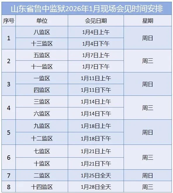 图片[3]-【监狱会见】山东省鲁中监狱2026年1月现场会见安排|电话/地址/视频会见/汇款/亲情电话-家书速递|在线寄信|网上寄信|寄信软件|监狱寄信|看守所寄信